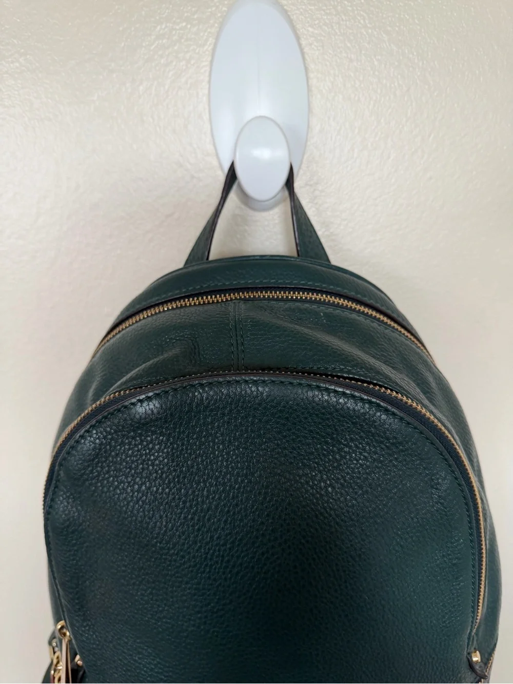 MICHAEL KORS Green Pebbled Leather Backpack Gold Hardware Zipper Inner Pocket
